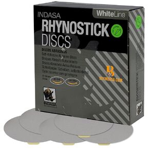 6" 100 PCS PSA Sanding Discs – Rhynostick 120 Grit / 100 Discs – Self-Adhesive Sticky-Back Sandpaper for DA Sander, Automotive, Wood, Metal, Paint, Whiteline