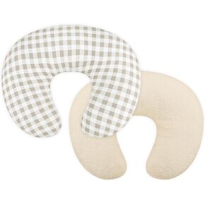 DILIMI Muslin Nursing Pillow Cover 2 Pack, Removable Nursing Cover for Breastfeeding Pillows, Ultra Soft Comfortable Slipcover for Baby Girl and Boy, Beige and Khaki Checkered