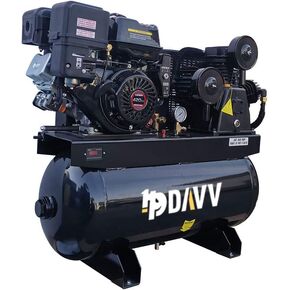 Gas Driven Piston Air Compressor 13HP 24CFM Electric Start Gasoline Driven Piston Pump Air Compressed System with 180PSI Max. Pressure and 30 Gal ASME Tank - 420CC Engine for Service Trucks