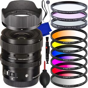 Ultimaxx Advanced Sigma 24mm f/2 Contemporary Lens Bundle (E-Mount) - Includes: 6PC Gradual Color Filter Kit, 3PC Protective Filter Kit (UV, CPL, FLD), Universal Lens Cap Keeper & More (18pc Bundle)