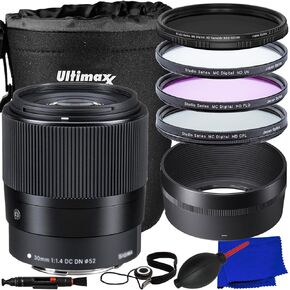 Ultimaxx Essential Sigma 30mm f/1.4 DC DN Contemporary Lens Bundle (L Mount) - Includes: Variable Neutral Density Filter, 3PC Protective Filter Kit (UV, CPL, FLD), Lens Pouch & More (13pc Bundle)