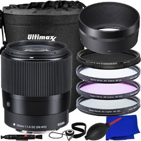 Ultimaxx Essential Sigma 30mm f/1.4 DC DN Contemporary Lens Bundle (X Mount) - Includes: Variable Neutral Density Filter, 3PC Protective Filter Kit (UV, CPL, FLD), Lens Pouch & More (13pc Bundle)