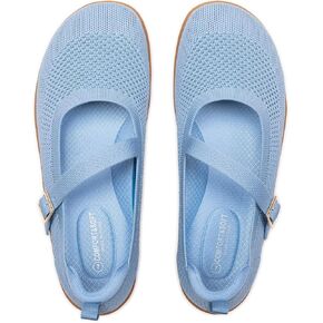 Frank Mully Women's Wide Width Flats Mary Jane Flat Comofortable Knit Ballet Flat Wide Toe Box Dress Shoes with Adjustable Straps