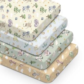 4 Pcs Watercolor Cute Dragon Fairy Tale Crib Sheets for Boys Girls 52'' x 28'' x 8'' Cloud Moon Star Dragons Egg Breathable Standard Newborn Mattress Sheets Fitted Baby Toddler Gifts