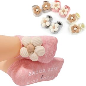 SAOROPEB Baby Socks with Non-Slip Grips, 4 Pairs Low Cut Ankle Socks for Baby Girls Newborn Infant 0-12 Months