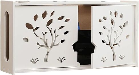 Wall Mounted Router Organizer Wireless WiFi Router Wall Rack Storage Box Wood Plastic Board Cable Power Wire Bracket Wall Hanging Holder(White Double Door) in Kuwait