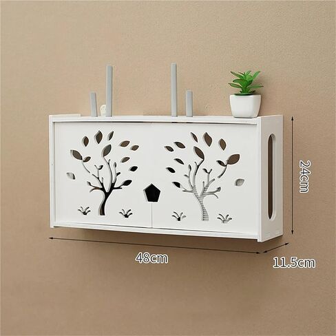 Wall Mounted Router Organizer Wireless WiFi Router Wall Rack Storage Box Wood Plastic Board Cable Power Wire Bracket Wall Hanging Holder(White Double Door) in Kuwait