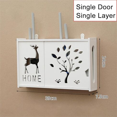 Wall Mounted Router Organizer Wireless WiFi Router Wall Rack Storage Box Wood Plastic Board Cable Power Wire Bracket Wall Hanging Holder(White Double Door) in Kuwait