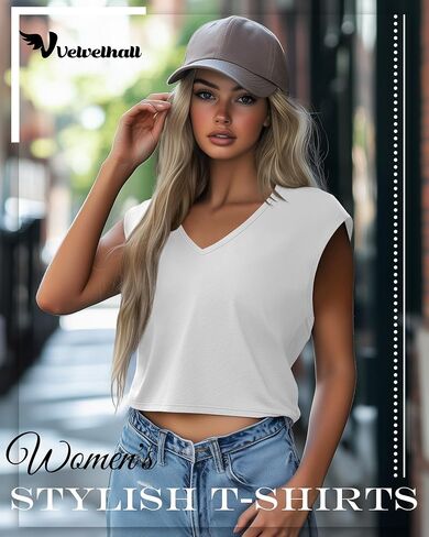 4 Pack Women's V Neck Cropped Tops Cap Sleeves Short T Shirts Loose Fit Casual Summer Crop Basic Solid Tees in Saudi Arabia