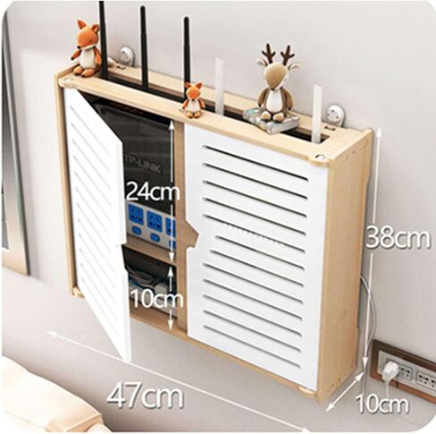 2 Layer WiFi Router Storage Box Wooden Router Shelf with with Cabinet Door, Wall-Mounted TV Set-top Box Decorative Power Strip Cable Management Hider Box -Small in Kuwait