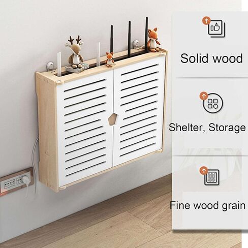 2 Layer WiFi Router Storage Box Wooden Router Shelf with with Cabinet Door, Wall-Mounted TV Set-top Box Decorative Power Strip Cable Management Hider Box -Small in Kuwait