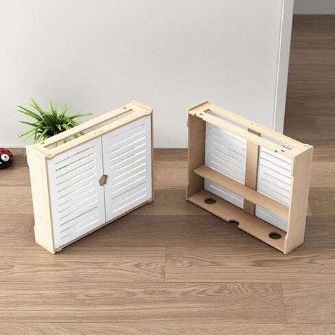 2 Layer WiFi Router Storage Box Wooden Router Shelf with with Cabinet Door, Wall-Mounted TV Set-top Box Decorative Power Strip Cable Management Hider Box -Small in Kuwait