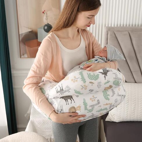 Nursing Pillow for Breastfeeding,Ergonomic Baby Feeding Pillows with Removable Washable Cotton Slipcover, Adjustable Waist Strap,Plus Size,More Support for Mom and Baby(Nordic Animal World) in Saudi Arabia