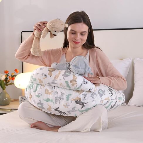 Nursing Pillow for Breastfeeding,Ergonomic Baby Feeding Pillows with Removable Washable Cotton Slipcover, Adjustable Waist Strap,Plus Size,More Support for Mom and Baby(Nordic Animal World) in Saudi Arabia