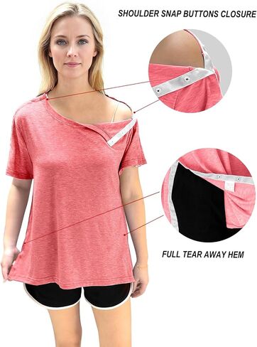 Shoulder Surgery Recovery Shirts Women Post Surgery Shirt Left and Right Side Snap Access Recovery T Shirt for Women in Kuwait