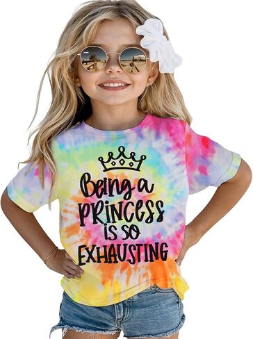 Ritatte Birthday Girl Shirt Toddler Girls Cute Crown Tie Dye T-Shirt Being A Princess is So Exhausting Short Sleeve Tees Top in Saudi Arabia