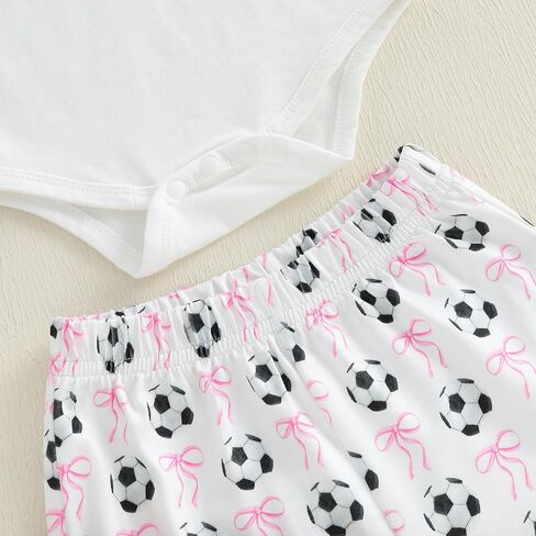 Newborn Baby Girl Soccer Outfit Soccer Bow Short Sleeve Bubble Romper Bell Bottom Pants Headband Set Summer Clothes in Kuwait