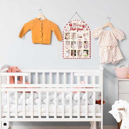 Berry First Year Photo Board ، Strawberry Baby Year First Picture Frame ، 12 شهرًا من المولود حديث الولادة علامات علامات عرض صور الخشب ، زخارف عيد الميلاد الأولى ، هدية واحدة حلوة. in Kuwait