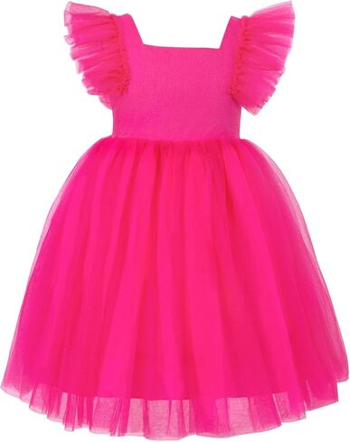Lysmuch 18m-7y Toddler Girls Princess Tutu Dress Druffled Sleeve A-Line Tulle Girl Virts Solid For Party in Kuwait