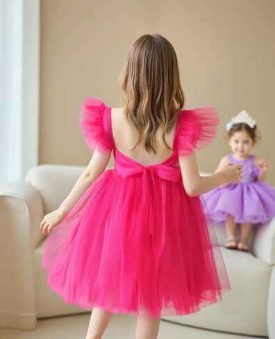 Lysmuch 18m-7y Toddler Girls Princess Tutu Dress Druffled Sleeve A-Line Tulle Girl Virts Solid For Party in Kuwait