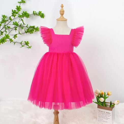 Lysmuch 18m-7y Toddler Girls Princess Tutu Dress Druffled Sleeve A-Line Tulle Girl Virts Solid For Party in Kuwait