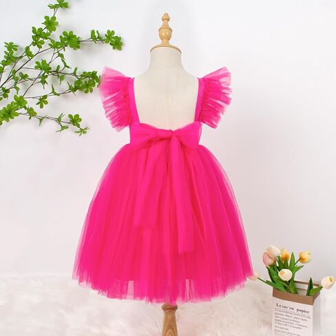Lysmuch 18m-7y Toddler Girls Princess Tutu Dress Druffled Sleeve A-Line Tulle Girl Virts Solid For Party in Kuwait