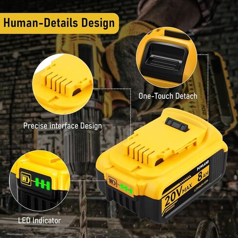 POWLAND 4-Pack 8000mAh 20V Max Replacement Battery for DeWalt DCB200, DCB205, DCB206, DCB207 – Compatible with DeWalt 20V Cordless Power Tools & Chargers (High-Capacity, Long-Lasting) in Saudi Arabia
