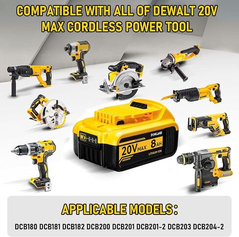 POWLAND 4-Pack 8000mAh 20V Max Replacement Battery for DeWalt DCB200, DCB205, DCB206, DCB207 – Compatible with DeWalt 20V Cordless Power Tools & Chargers (High-Capacity, Long-Lasting) in Saudi Arabia