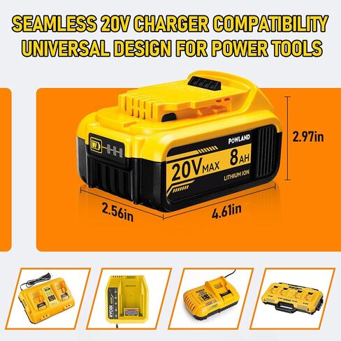 POWLAND 4-Pack 8000mAh 20V Max Replacement Battery for DeWalt DCB200, DCB205, DCB206, DCB207 – Compatible with DeWalt 20V Cordless Power Tools & Chargers (High-Capacity, Long-Lasting) in Saudi Arabia