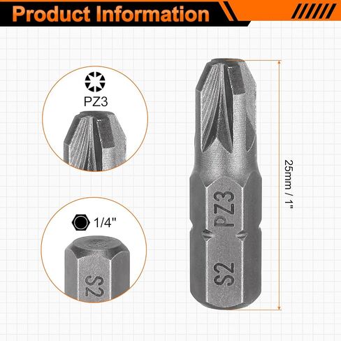 HARFINGTON PZ3 Screwdriver Bit 1/4" Hex Shank 25mm/1" Length Magnetic Phillips Slotted Hex Bits S2 Steel Screw Driver Bit Industrial Grade Electric Hexagon Drill Bits in Saudi Arabia