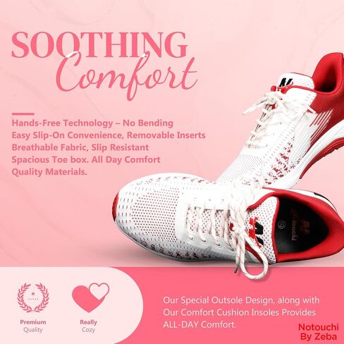 ZEBA Notouchi Hands Free Sneakers for Women – No Bend Slip On Women's Fashion Sneakers Design, All-Day Comfort - Slip Resistance – Ideal Womens Walking Shoes for Travel & Casual Wear in Kuwait