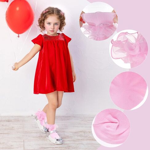 4 Pairs Baby Girls Ruffle Socks Double Lace Frilly Turn Cuff Cotton Dress Socks for Toddler Kids in Saudi Arabia