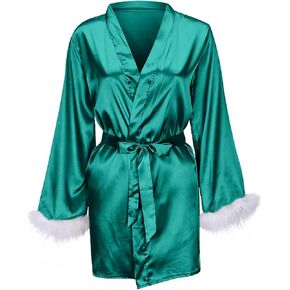 Women's Four Season Sexy Home Solid Color V Neck Long Sleeved Lace Up Nightgown See-Through Underwear