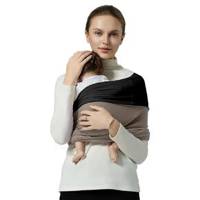 Baby Wrap Carrier, Lightweight Baby Wearing Wraps for Newborn and Infant, Soft Swaddle Holder Carrier, Cozy Baby Sling 7-35 lbs Black+Brown