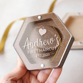 Personalized Baby's First Haircut Memory Box with Name, Wooden Keepsake with Engraving, Hair and Tooth Storage Umbilical Cord Case for Baby Shower Birthday Gift (Dark Wood)