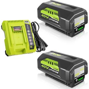 2Pack 6000mAh OP4026 Replacement for Ryobi 40V Battery and OP401 Charger Compatible with Ryobi 40 Volt Battery Lithium ion OP40261 OP4050 OP4040 OP40401 OP40201 OP40601 Cordless Power Tools (Green)