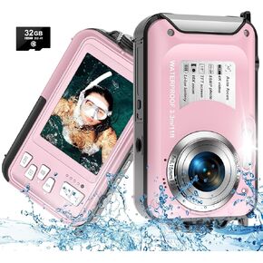 4K Underwater Camera 11FT Autofocus 56MP Waterproof Camera Compact 16X Digital Zoom Underwater Kids Digital Camera for Snorkeling with 32GB Card
