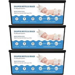 Diaper Refill Bags Compatible with Genie Easy Roll & Platinum Diaper Pails, 7-Layer Odor Control, Extra Thick, Holds up to 4200 Newborn Diapers,90 Bags