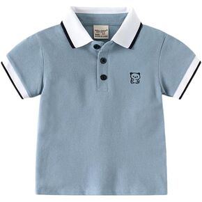 Irsutey Toddler Baby Boys Casual Color Block Short Sleeve T-Shirt Cute Little Bear Embroidered Button Polo Shirt