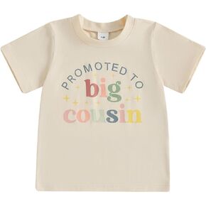 Big Cousin Shirt Toddler Boys Girls Funny Letter Print T-Shirt Summer Short Sleeve Top Auntie Pregnancy Reveal T-Shirt