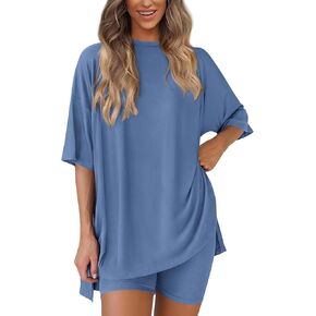 Womens 2 قطعة مجموعات الملابس الصيفية 2025 من قطعتين صالة مجموعة مطابقة للملابس كبيرة الحجم tshirts راكب الدراجة النارية قصيرة الأزياء