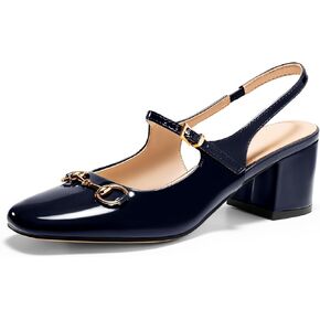 PiePieBuy Womens Slingback Chunky Heels Mary Jane Shoes Slip On Buckle Strap Dress Shoes Closed Round Toe Pumps