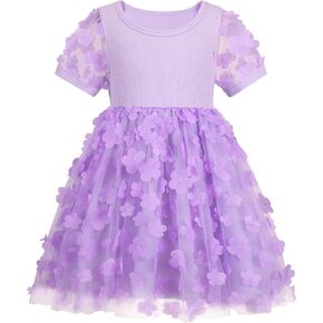Toddler Girls Tulle Dress Summer Tutu Puff Flower Sleeve Baby Birthday Party Princess Formal Dresses for 2-7Y