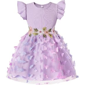 Girls Tulle Dress Toddler Flutter Sleeve Tutu Dress Summer Flower Birthday Party Princess Dresses
