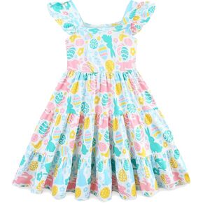 Toddler Baby Girls Tiered Dress Flutter Sleeve Beach Butterfly Sundress Princess Summer Dresses 2-8 Years
