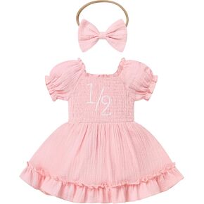 Ibtom Castle Baby Bird First Outfift Short Sleeve Smocked Strawberry Birthday Dress