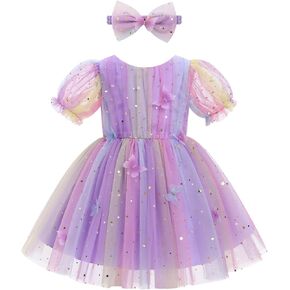 IBTOM CASTLE Toddler Baby Girl Birthday Dress Short Puff Sleeve Sequins Butterfly Tulle Tutu Formal Pageant Party Gown