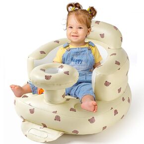Inflatable Baby Seat for Babies 3 Months & Up, Baby Sit Up Chair Blow Up Baby Floor Seats with Tray, Built in Air Pump Infant Support Seat Perfect for Home Floors (Bear with Tray)