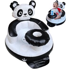 Inflatable Baby Seat with Tray – Comfortable Sit-Me-Up Chair, Built-in Air Pump, Soft Blow-Up Floor Seat with Back Support for Infants Learning to Sit 3 Months & Up (Panda)