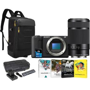 كاميرا Sony ZV-E10 II بدون مرآة (أسود) مع حزمة عدسة OSS 55-210 مم/4.5-6.3 مع حقيبة ظهر ، بطاريات (حزمة) ، بطاقة ذاكرة ، 4 برامج وقارئ البطاقة